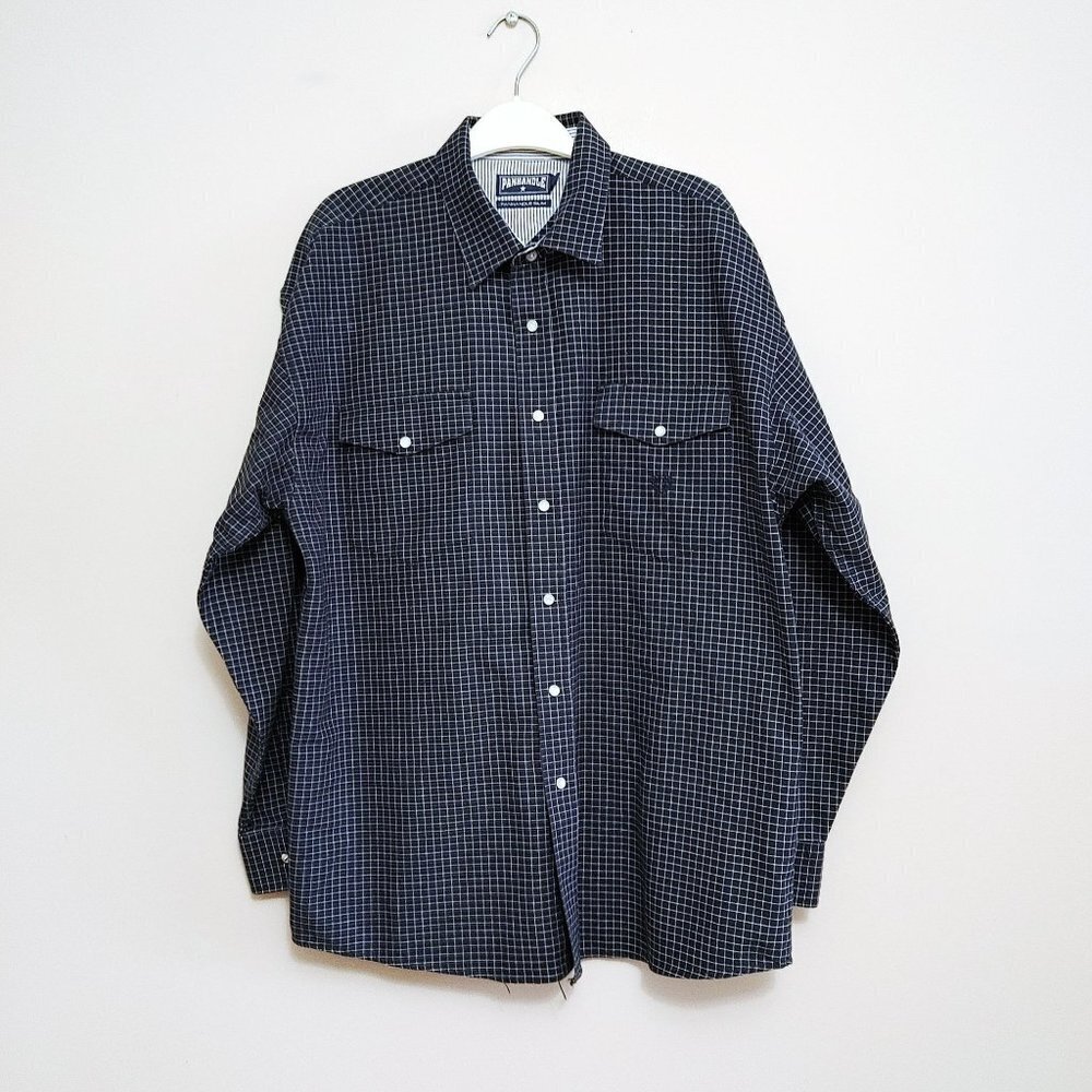 Panhandle Slim Western Shirt Mens Size Large Blue Plaid Pearl  Snap Long Sleeve